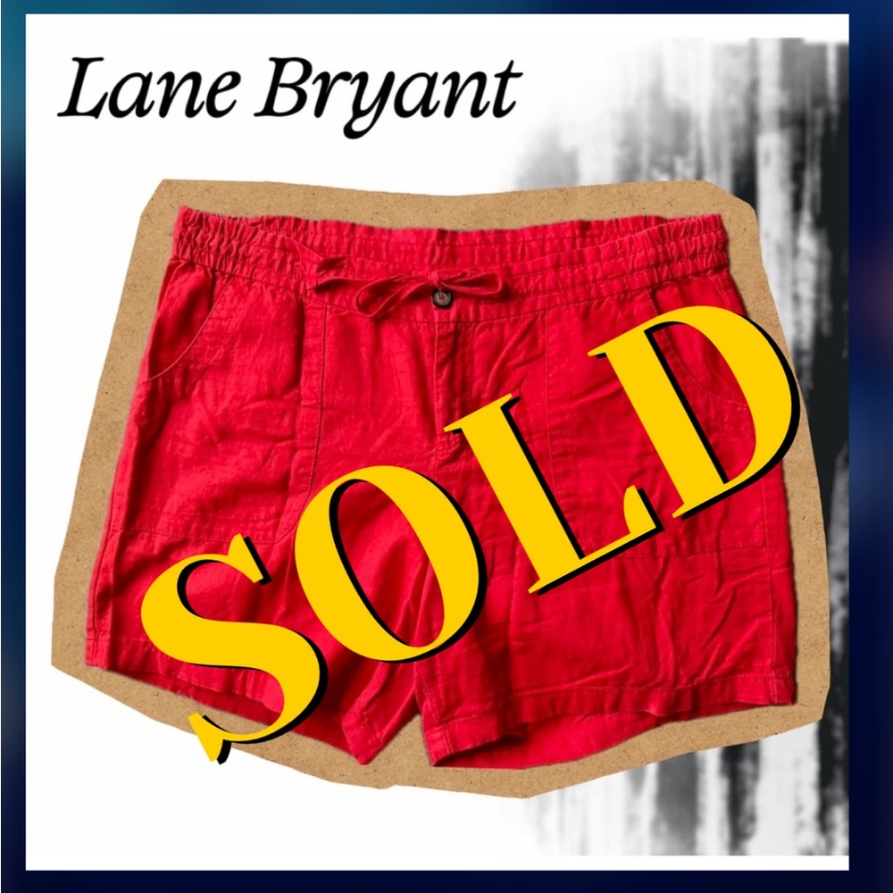 Lane Bryant Bright Red Drawstring Linen-Blend Shorts